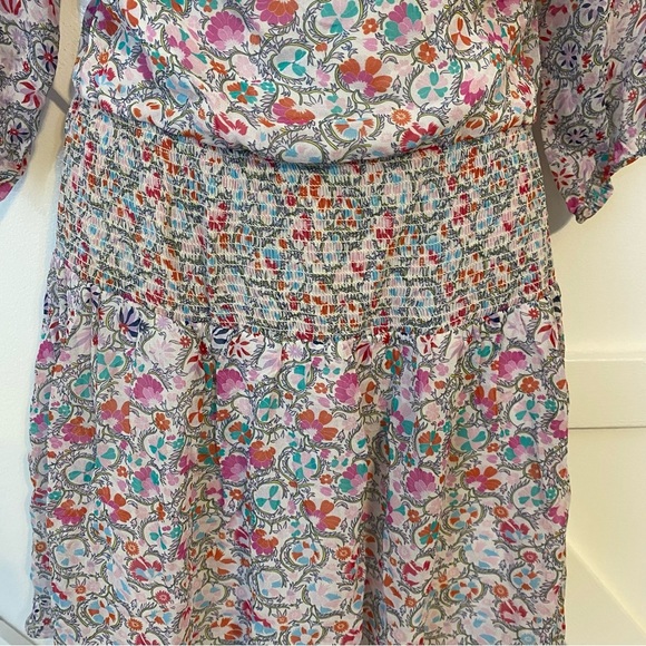 Shoshanna Smocked Off Shoulder Rita Floral Paisley Print Mini Blouson Dress Sz 8 - Picture 4 of 8